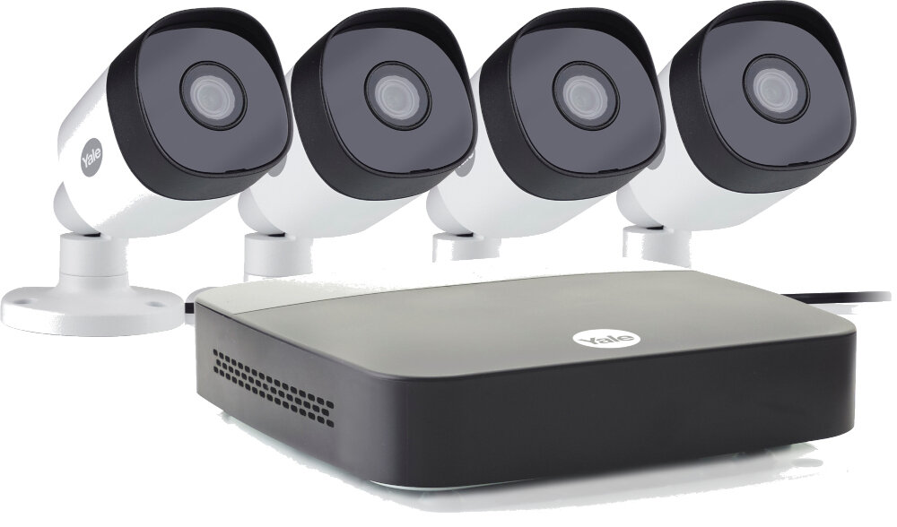 System monitorujący YALE SV-4C-2ABFX-2 zestaw czterech kamer do zastosowania zewnętrznego rejestrator DVR o pojemności 1 TB do gospodarstw domowych jakość Full HD