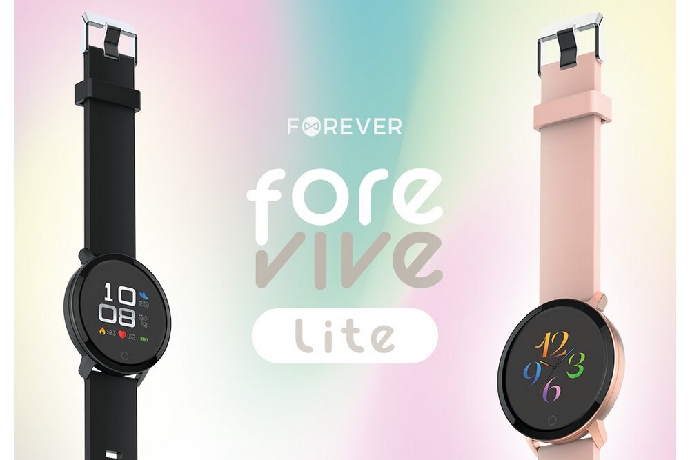 Smartwatch FOREVER Forevive Lite SB-315 ekran bateria czujniki zdrowie sport pasek ładowanie pojemność rozdzielczość łączność sterowanie krew puls rozmowy smartfon aplikacja 
