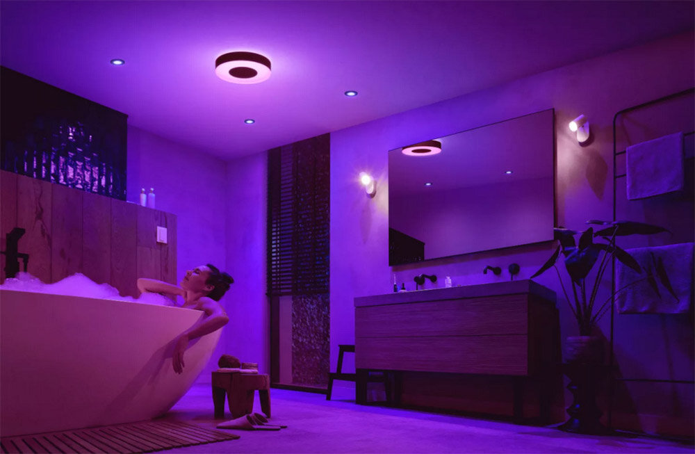 Lampa sufitowa PHILIPS HUE Xamento M Biały paleta 16 milionów kolorów jedno dotknięcie stworzyć odświętny nastrój światła różowa poświata żywy fioletowy kolor