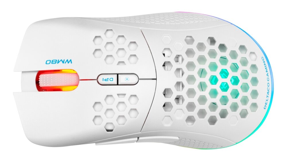 Mysz DELTACO Gam-120 RGB  Mysz lekkość przewodowa bezprzewodowa podświetlenie działanie konstrukcja przyciski konfiguralne sensor optyczny połączenie rozgrywka komfort