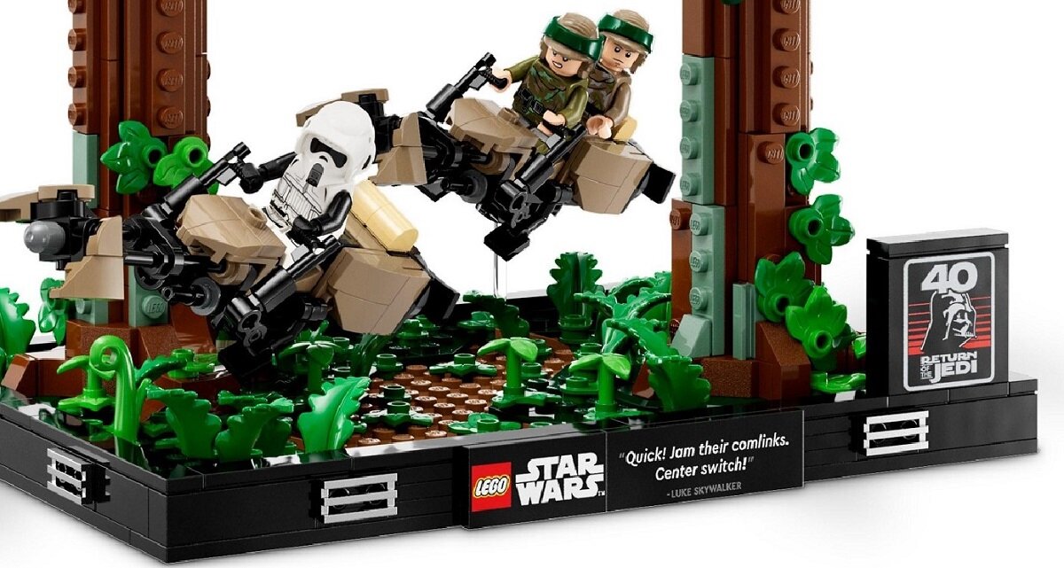 LEGO Star Wars Diorama kreatywność zabawa nauka rozwój klocki figurki minifigurki jakość tradycja konstrukcja nauka wyobraźnia role jakość bezpieczeństwo wyobraźnia budowanie pasja hobby funkcje instrukcja Pościg na ścigaczu przez Endor 75353