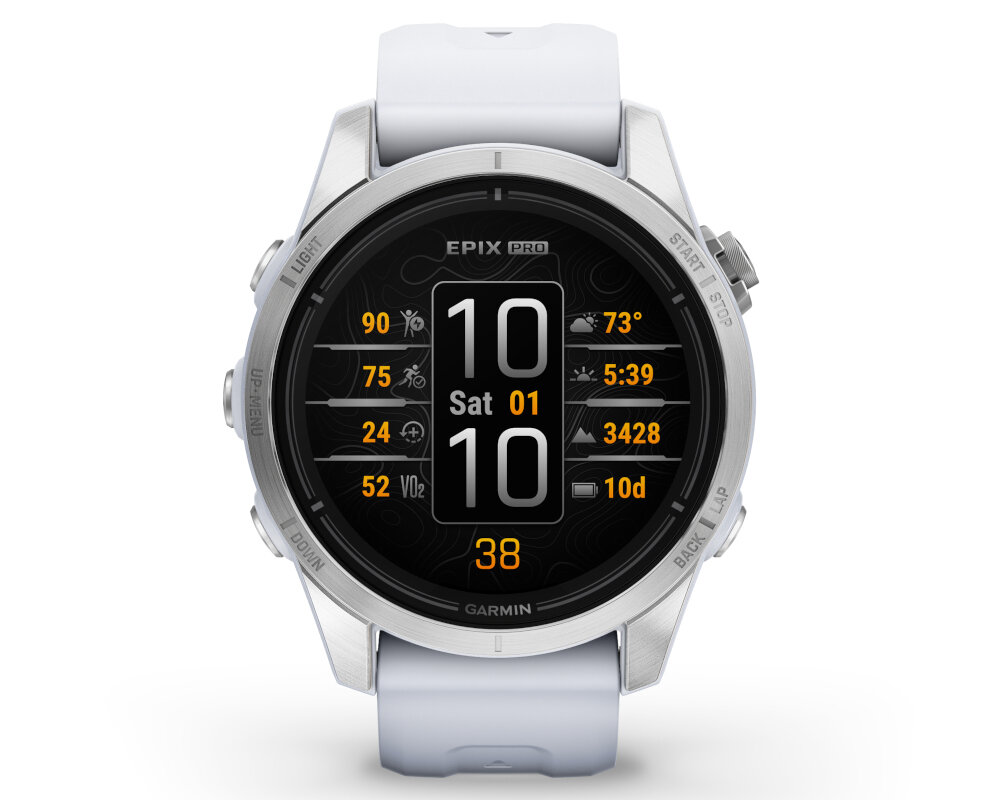 Zegarek sportowy GARMIN Epix Pro ekran bateria czujniki zdrowie sport pasek ładowanie pojemność rozdzielczość łączność sterowanie krew puls rozmowy smartfon aplikacja 