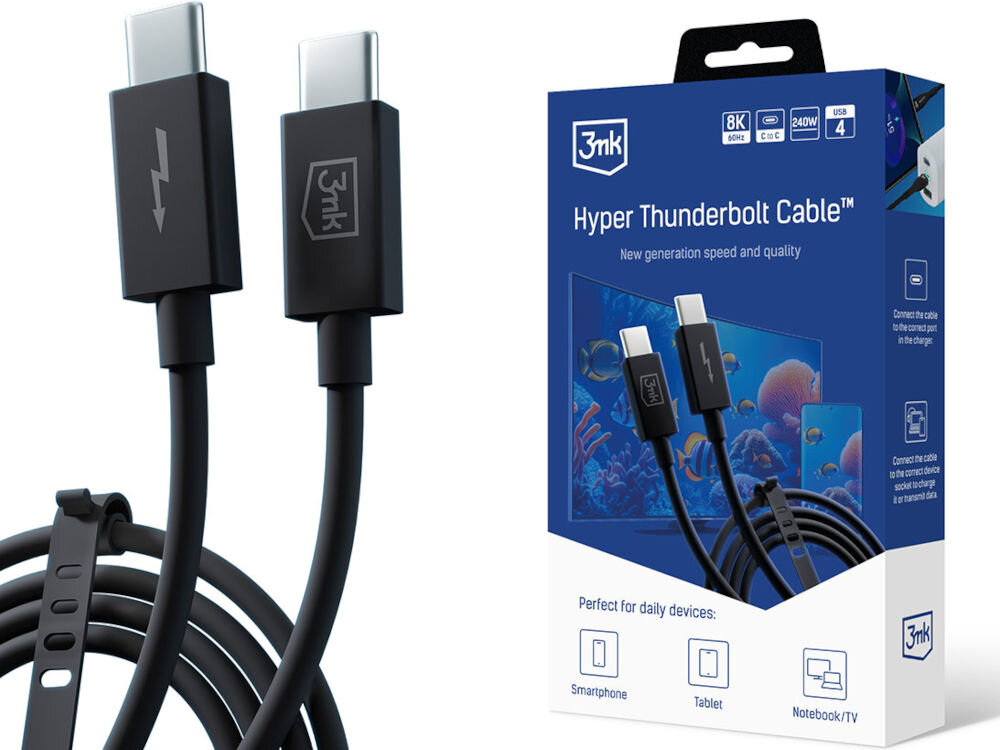 Kabel USB Typ C - USB Typ C 3MK Hyper ThunderBolt 240W 1 m Czarny