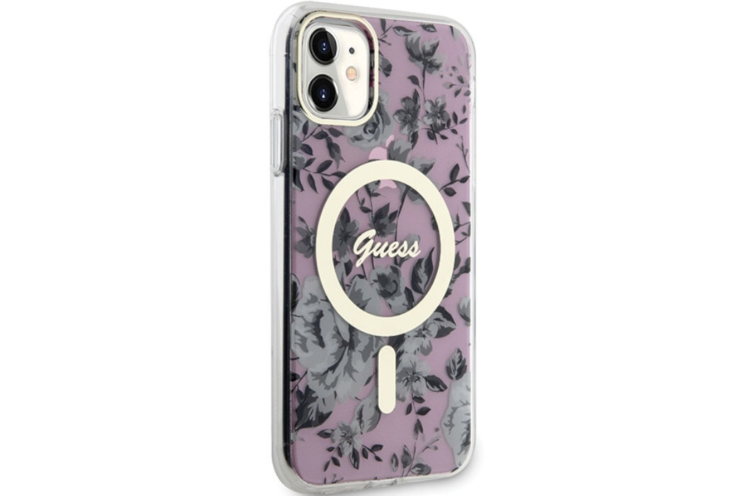 Etui GUESS Flower MagSafe Metal Logo do Apple iPhone 11/Xr  luksus wytrzymałość marka elegancja styl wyrafinowanie