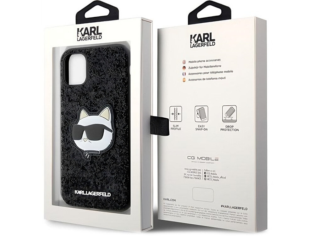 Etui KARL LAGERFELD Glitter Choupette do Apple iPhone 11/Xr Czarny materiały wykonanie ochrona