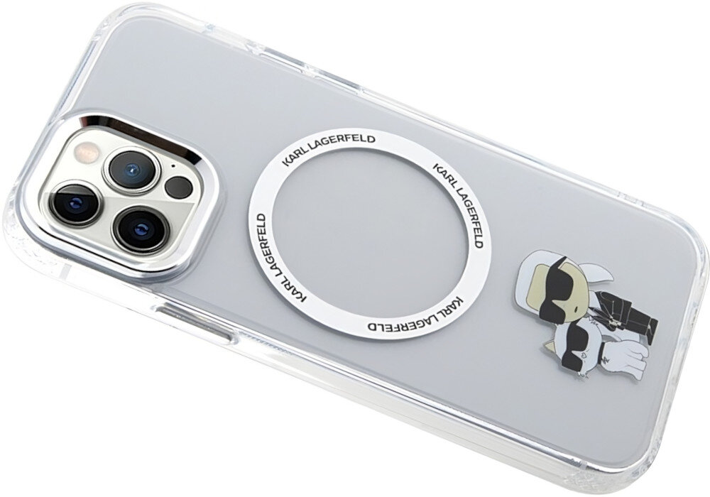 Etui KARL LAGERFELD Karl&Choupette MagSafe do Apple iPhone 12/12 Pro Przezroczysty kompatybilność grafika wygląd styl cechy