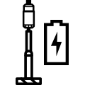 Bezprzewodowy odkurzacz jak czarna ikonka oraz bateria 