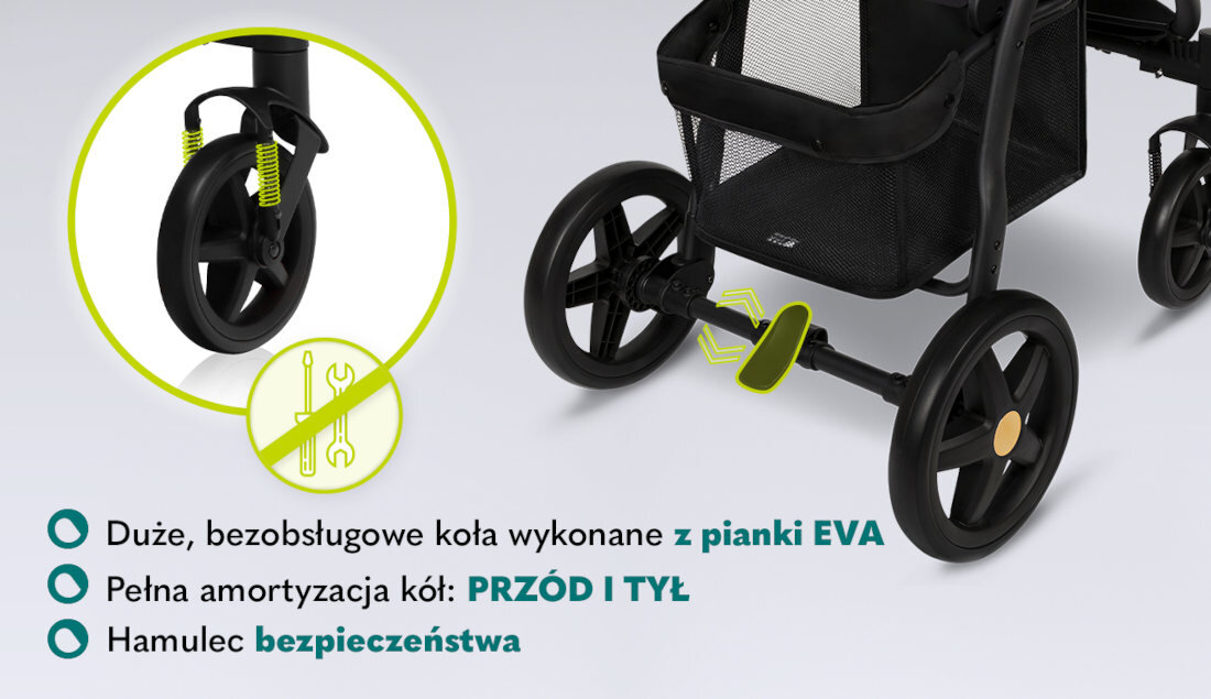 Wózek dziecięcy LIONELO Annet Plus Lovin Czarny wygodny funkcjonalny koła blokada pianka EVA amotyzacja
