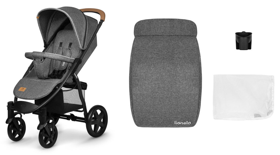 Wózek dziecięcy LIONELO Annet Plus Stone Caramel Szary zestaw akcesoria komplet wyposazenie