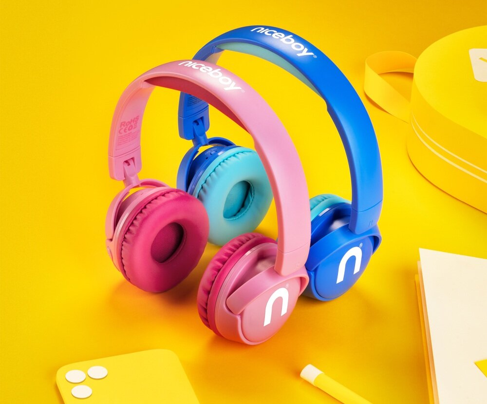 Słuchawki nauszne NICEBOY Hive Kiddie design komfort lekkość dźwięk jakość wrażenia słuchowe ergonomia lekkość sport aktywność podróże czas pracy działanie akumulator