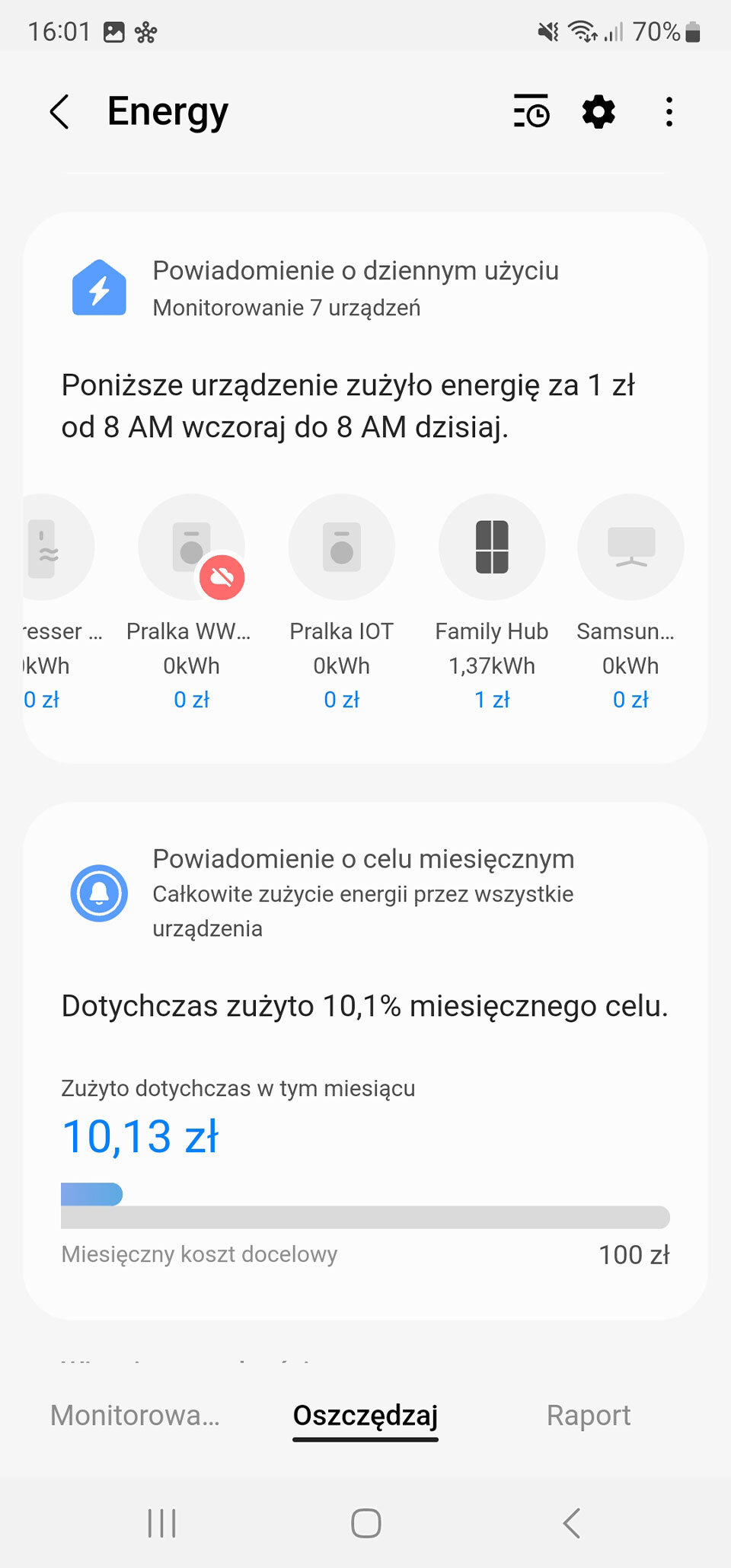  Aplikacja - Samsung RB34C7B5EB1 Bespoke - dzienne zużycie energii