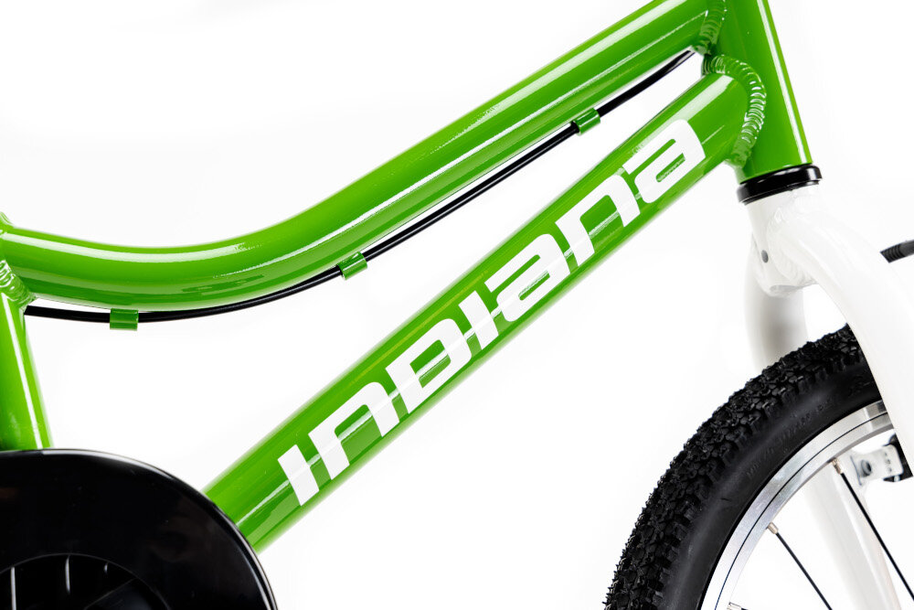 Rower dziecięcy INDIANA Air 16 cali Zielony rama 8-calowa aluminiowa lekki waga 7 kg dostosowana do najmlodszych geometria wybor rozmiaru ramy wzrost Twojego dziecka mierzony w zrelaksowanej pozycji typ roweru