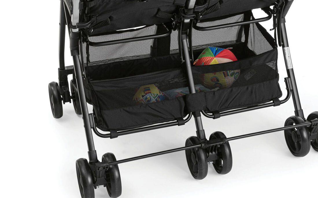 Wózek dziecięcy CHICCO Ohlala Twin Szary Wspólny duży kosz miejsce przechowywanie łatwy dostęp