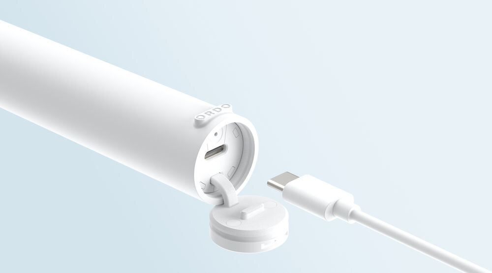 Szczoteczka soniczna ORDO Sonic Lite Biały wodoodporna konstrukcja wilgotne środowisko ładowanie USB-C wygodne uniwersalne rozwiązanie ładowanie w podróży kompaktowa przyjazna dla podróżujących 
