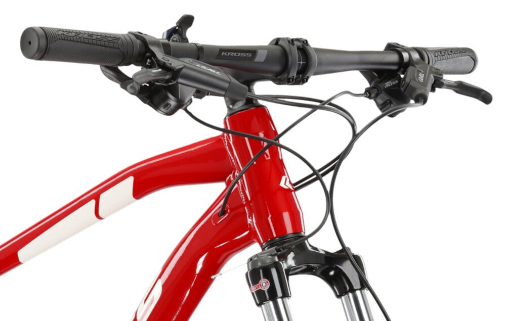 Rower górski MTB KROSS Level 3.0 M17 29 cali męski Czerwony aluminiowa kierownica uchwyty pokryte specjalnym antyposlizgowym materialem wieksze bepieczenstwo