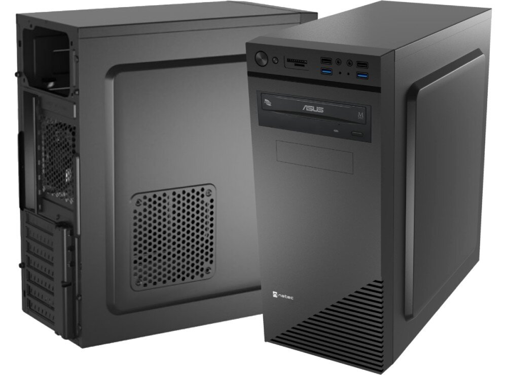 Komputer XQUANTUM XQR5R8S500-XA10W11P R5-3600 8GB RAM 500GB SSD GeForce GTX1060 DVD Windows 11 Professional obudowa wygląd porty czytnik napęd wentylator
