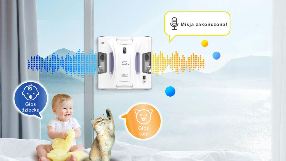 Robot do mycia okien HOBOT S6 Pro Powiadomienia głosowe funkcja personalizacja komunikat głosowy dostosowanie upodobania