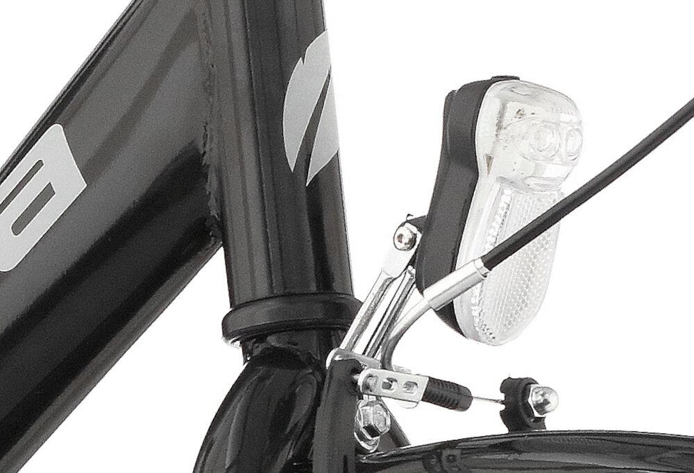 Rower miejski INDIANA Moena S1B 28 cali Czarny oswietlenie roweru przednie tylne oswietlenie doskonala widocznosc bezpieczenstwo na drodze zasilane bateriamii wymagane przez prawo drogowe odblaski