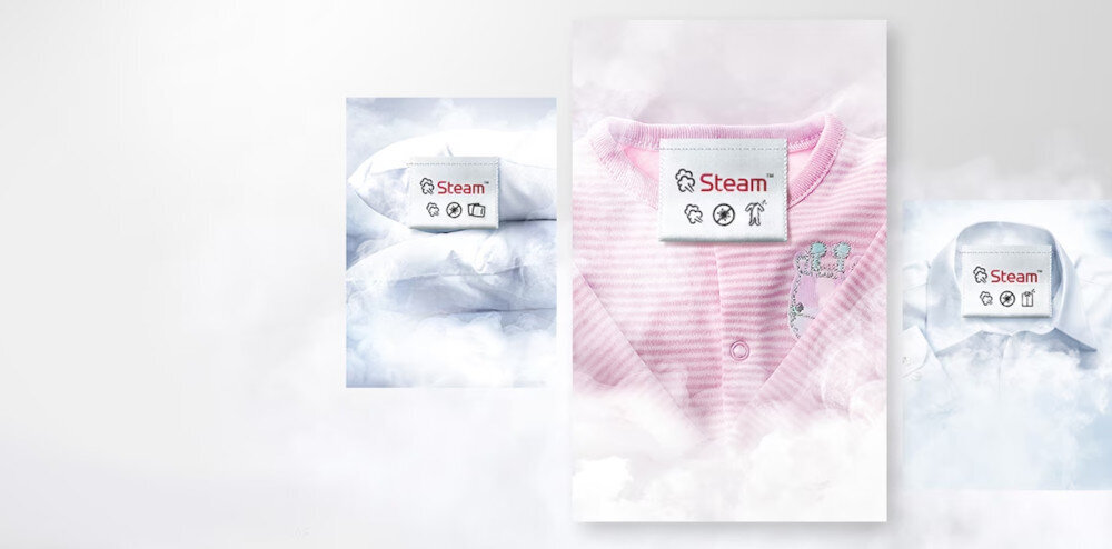 Pralko-suszarka LG F2D9550YJ steam para usuwanie zarazków bakterii higiena higieniczne pranie bez roztoczy kurzu alergie dzieci sterylność