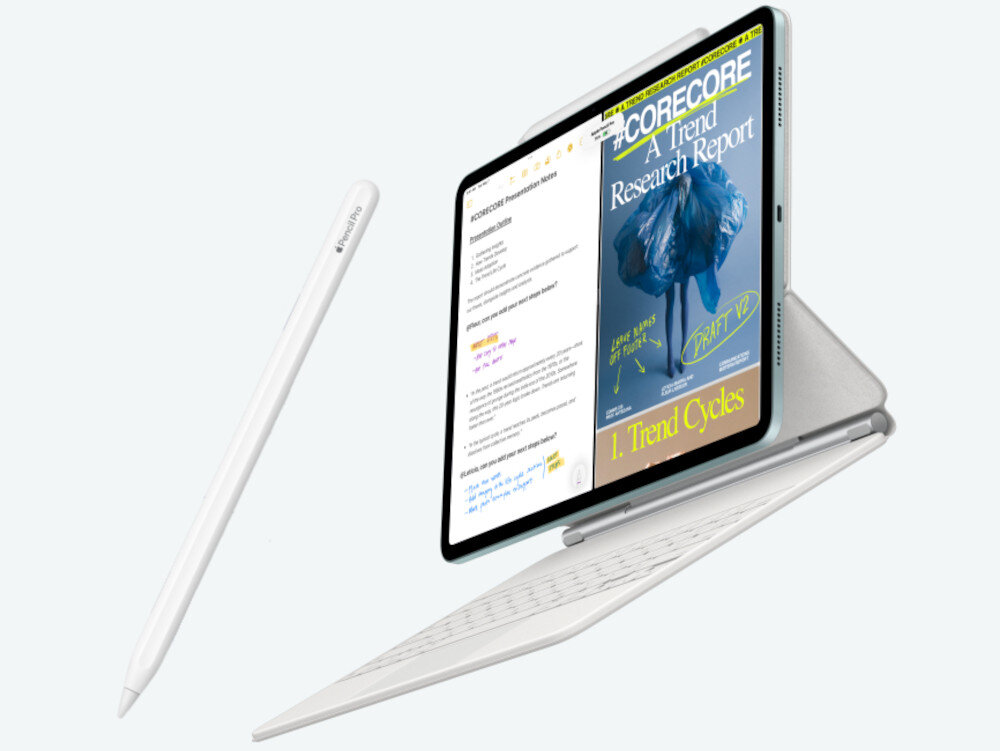 Tablet APPLE iPad Air 13 6 gen. 2024 512 GB 5G Wi-Fi Księżycowa poświata klawiatura Magic Keyboard, wspornik magnetyczne przyłączenie APPLE Pencil technologia ignorująca dotyk dłoni