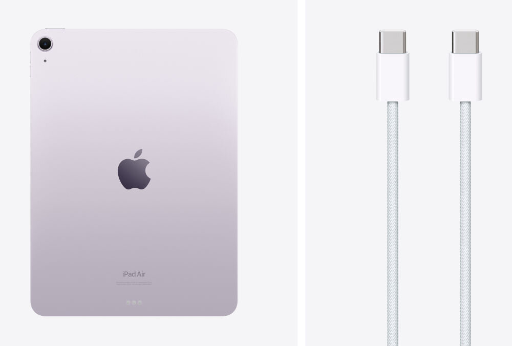 Tablet APPLE iPad Air 13 6 gen. 2024 128 GB Wi-Fi Fioletowy przewód zasilający USB‑C/USB-C instrukcja obsługi karta gwarancyjna