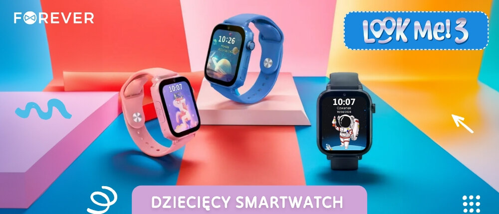 Smartwatch FOREVER Look Me 3 KW-520 ekran bateria czas tryby zdalna opieka dziecko bezpieczenstwo