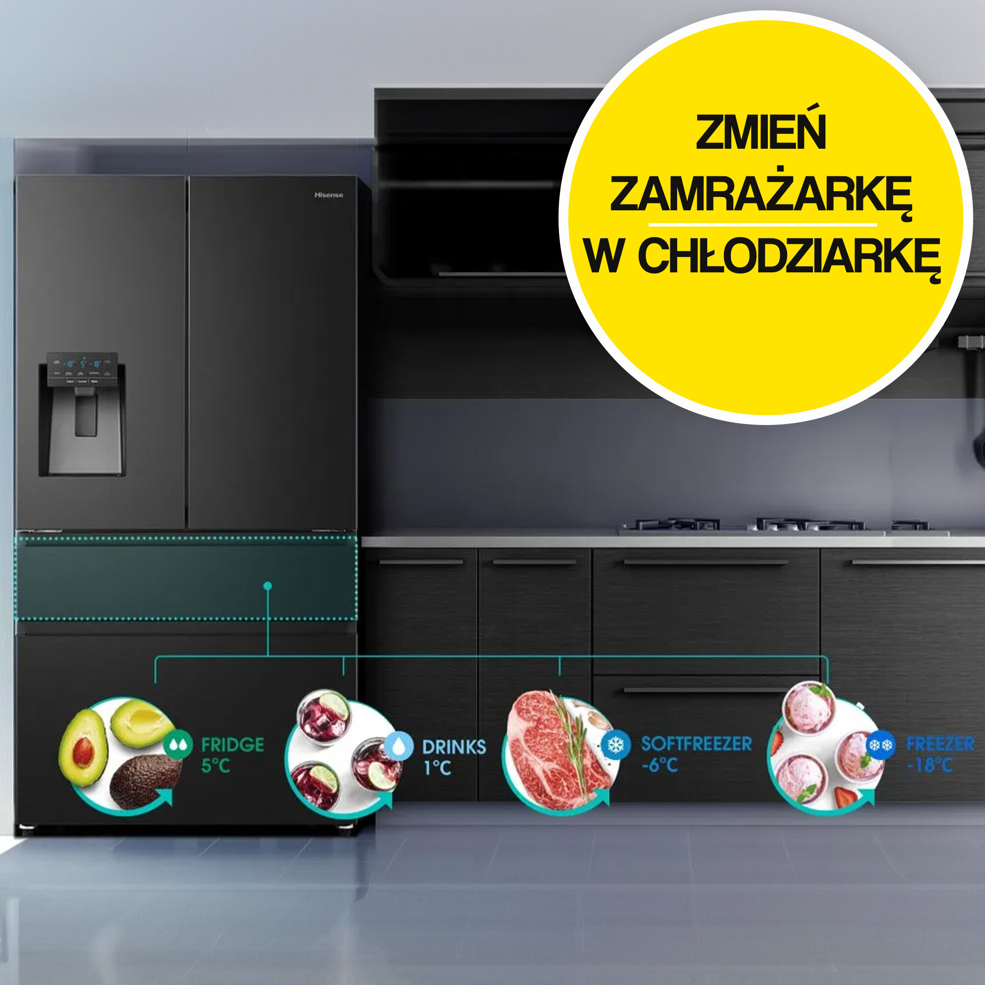 Lodówka HISENSE RF749N4SGIE MD Side by Side No Frost 178.5cm