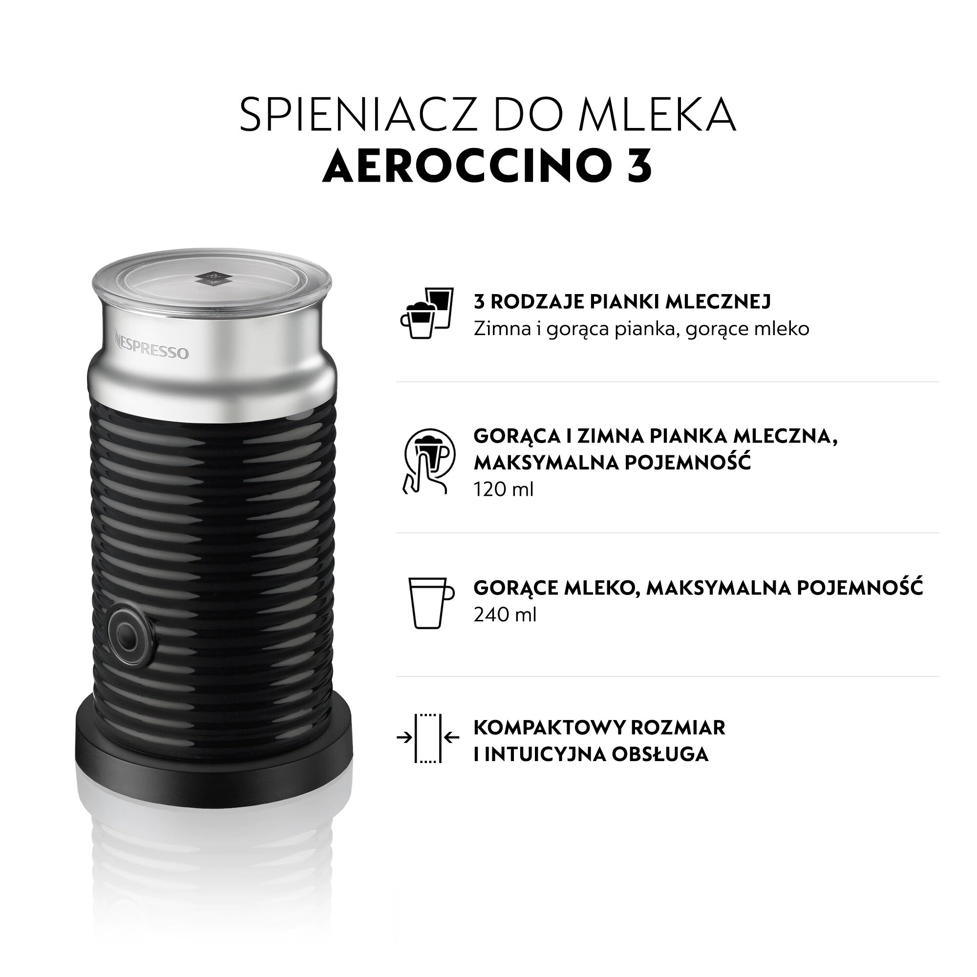 Spieniacz do mleka NESPRESSO Aeroccino 3 Czarny cena, opinie, dane